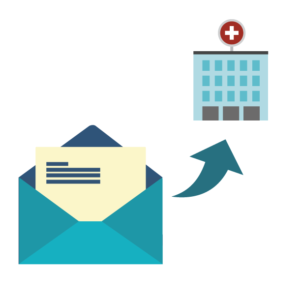 An image of an application for financial assistance being sent to a hospital.